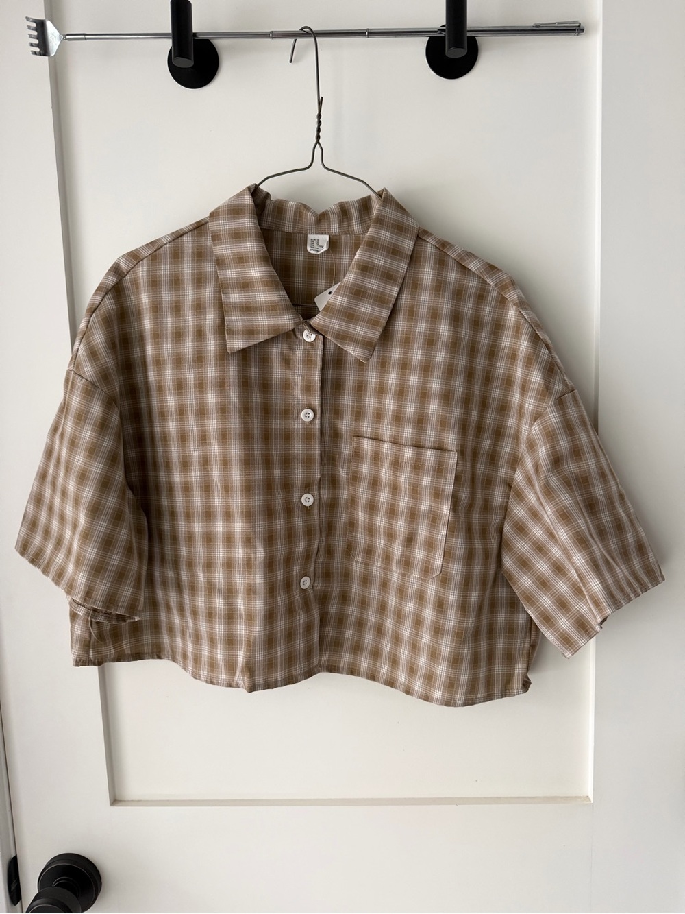 SOLY HUX Women's Button Down Vintage Plaid Shirts Short Sleeve Crop Blouses